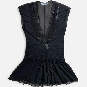 Elegant Black Sleeveless Top with Lace and Sequins